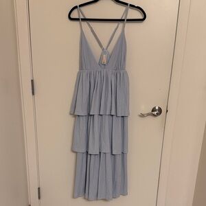 H&M Light Blue Backless Tiered Dress